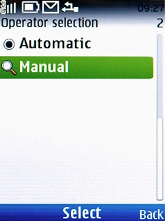 Scroll to Manual and press the Navigation key.Your phone searches for networks within range.A list of available networks will show on your display.