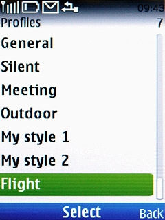 To turn on flight mode:Scroll to Flight and press the Navigation key.