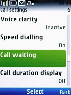 Scroll to Call waiting and press the Navigation key.