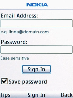 Scroll to Sign In and press the Navigation key.Your phone logs on to the email account.
