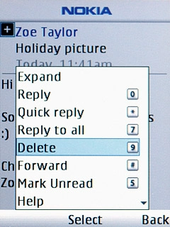 Scroll to Delete and press the Navigation key.