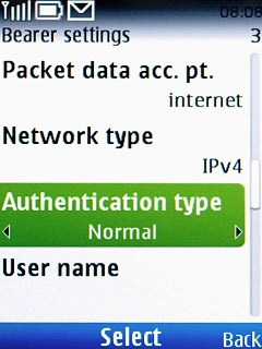 Scroll to Authentication type and press the Navigation key.