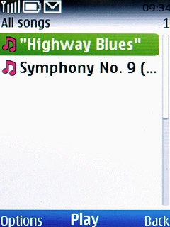 Go to the required audio file.Highlight the required audio file and press the Navigation key.