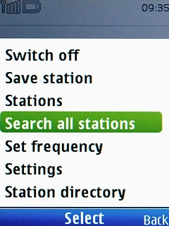 Scroll to Search all stations and press the Navigation key.