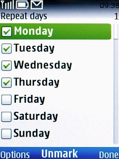 When the box next to a day is ticked (V), the day is selected.