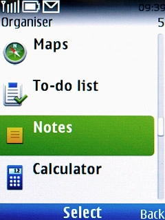 Scroll to Notes and press the Navigation key.