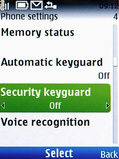 Scroll to Security keyguard and press the Navigation key.