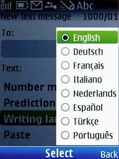 Highlight the required language and press the Navigation key.