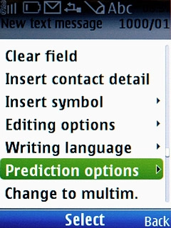 Scroll to Prediction options and press the Navigation key.