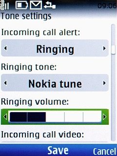 Scroll to Ringing volume.