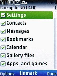 Highlight the required data types to select them and press the Navigation key.