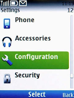 Scroll to Configuration and press the Navigation key.