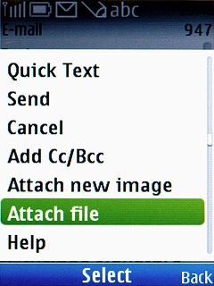 Scroll to Attach file and press the Navigation key.Go to the required folder.
