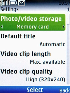 Scroll to Photo/video storage and press the Navigation key.