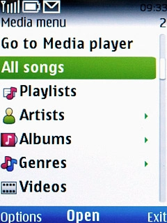 Scroll to All songs and press the Navigation key.Go to the required audio file.
