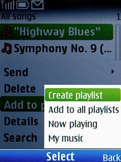 Scroll to Create playlist and press the Navigation key.