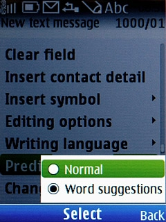 Highlight Normal or Word suggestions and press the Navigation key.