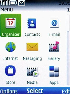 Scroll to Organiser and press the Navigation key.