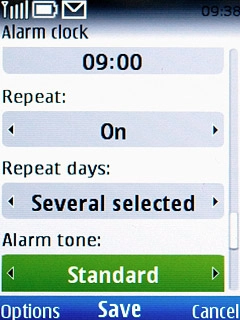 Scroll to Alarm tone and press Navigation key right to select Standard or Open Gallery.