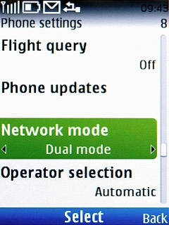 Scroll to Network mode and press the Navigation key.