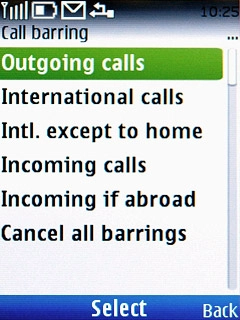 Highlight one of the following options:Outgoing calls