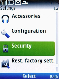 Scroll to Security and press the Navigation key.