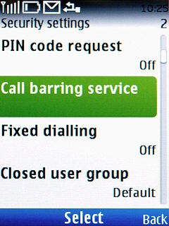 Scroll to Call barring service and press the Navigation key.