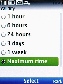 Scroll to Maximum time and press the Navigation key.