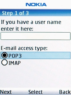 Scroll to POP3 and press the Navigation key.