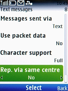 Scroll to Rep. via same centre and press the Navigation key.