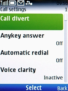 Scroll to Call divert and press the Navigation key.