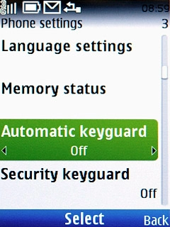 Scroll to Automatic keyguard and press the Navigation key.