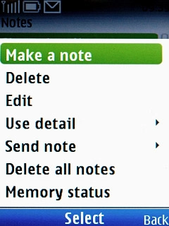 Scroll to Make a note and press the Navigation key.