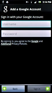 Press Username and key in the username for your Google account.