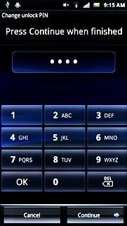 Key in the required phone lock code and press Continue.