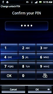 Key in the phone lock code again and press OK.