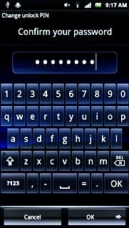 Key in the phone lock code again and press OK.