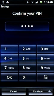 Key in the phone lock code and press Continue.