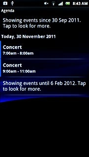 If required, press Showing events since . Tap to look for more or Showing events until . Tap to look for more to view past or future appointments.