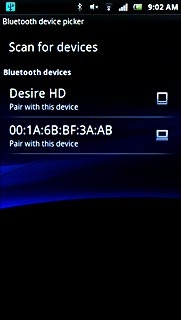 Press Scan for devices.Your phone now searches for devices and after a moment, a list of Bluetooth devices within range is displayed.