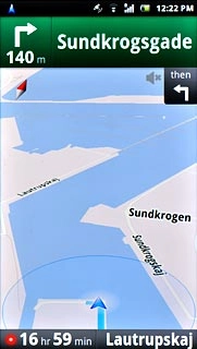 The navigation window with information about your route is displayed.The next turn and the next route detail are displayed at the top of the display.