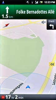 The travel time and your current location are displayed at the bottom of the display.Follow the verbal instructions or the instructions on the display to go to the selected destination.