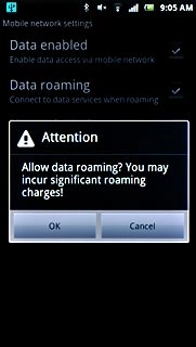 If you turn on data roaming:Press OK to confirm.