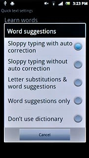 Press the required setting.