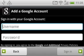 Press Username and key in the username for your Google account.