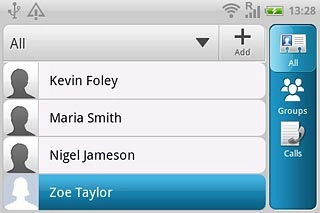 Press the required contact.The contact details are displayed.