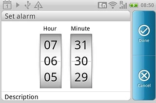 Drag the numbers up or down to set time and minutes.