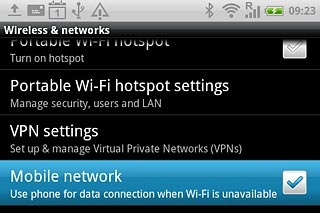 Press Mobile network to activate or deactivate data connections.