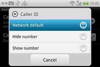 Press Network default, Hide number or Show number.