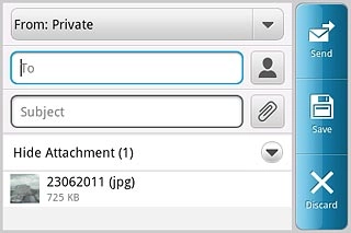 An email message containing the picture or video clip is created.Press To.